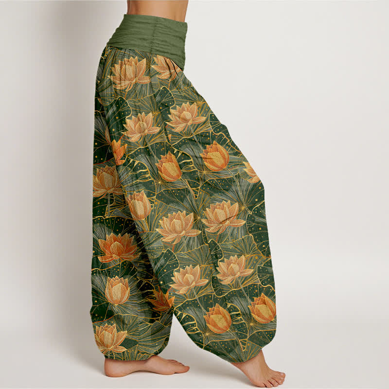 Buddha Stones Pure Cotton Lotus Bloom Pattern Women's Elastic Waist Harem Pants - image 6