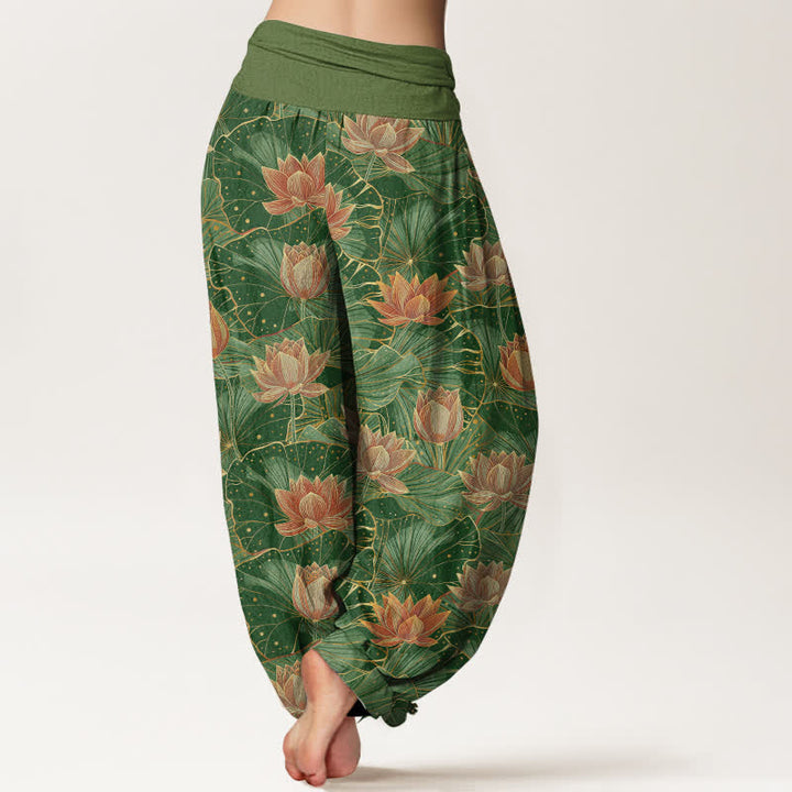 Buddha Stones Pure Cotton Lotus Bloom Pattern Women's Elastic Waist Harem Pants - image 10