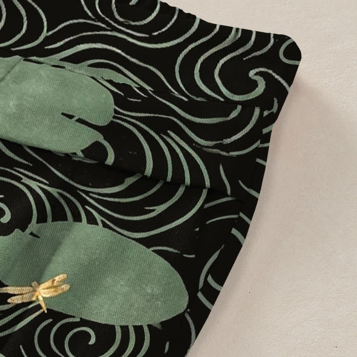 Buddha Stones Cotton Linen Lotus Leaf Koi Fish Ripple Pattern Women's Elastic Waist Wide Leg Pants With Pockets - image 3