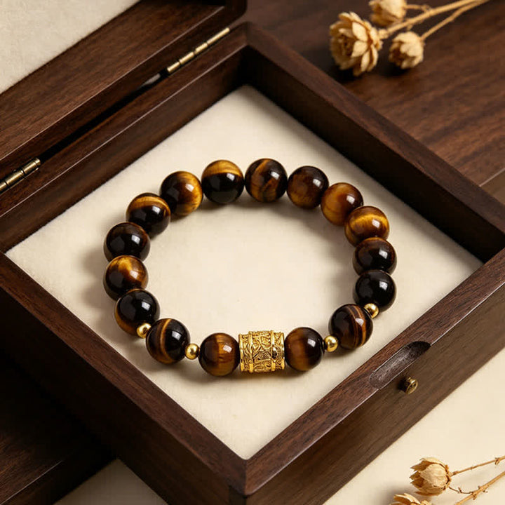 Buddha Stones Tiger Eye Black Obsidian Courage Beads Bracelet - image 3