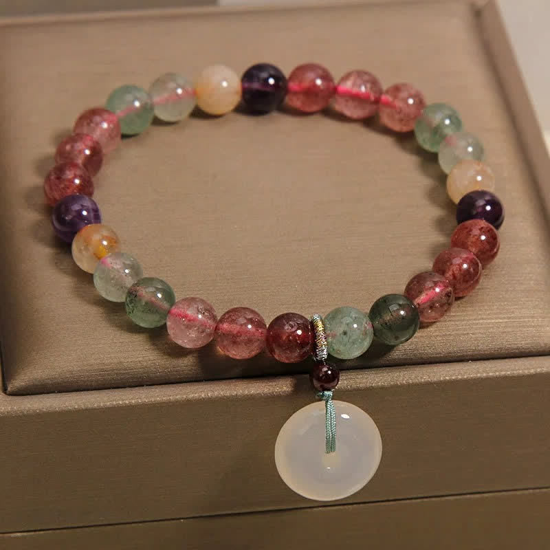 Buddha Stones Strawberry Quartz Chalcedony Peace Buckle Love Bracelet - image 3