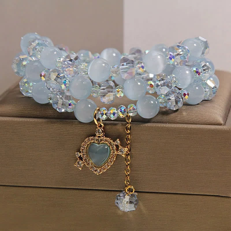 Buddha Stones Blue Cat's Eye Heart Triple Wrap Confidence Bracelet - image 1