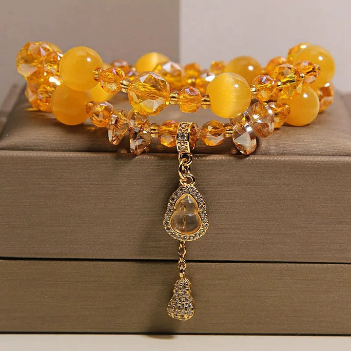 Buddha Stones Cat's Eye Gourd Pendant Double Layer Beaded Bracelet - image 6