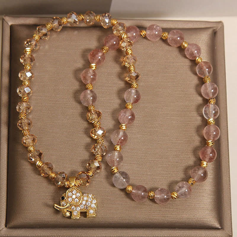 Buddha Stones Double Wrap Strawberry Quartz Elephant Healing Bracelet - image 9