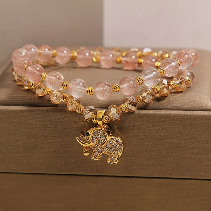 Buddha Stones Double Wrap Strawberry Quartz Elephant Healing Bracelet - image 2