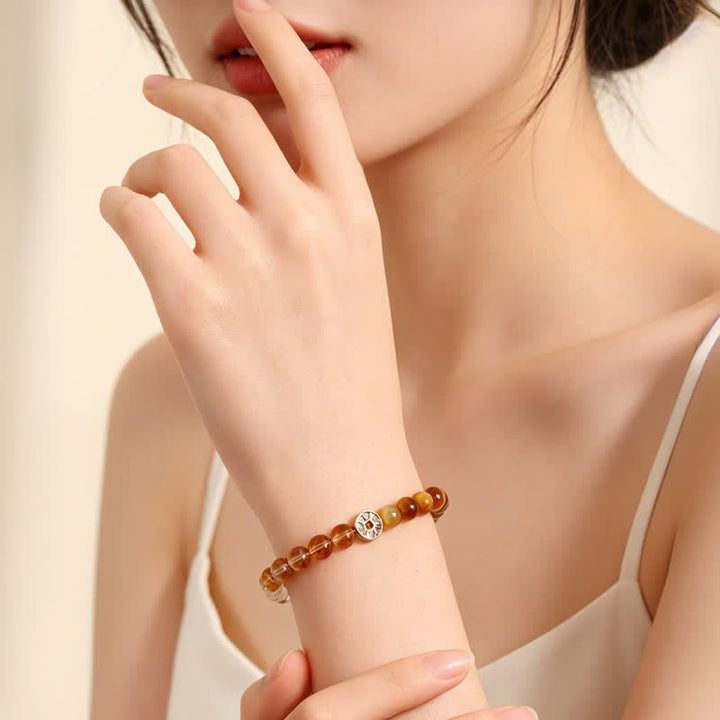 Buddha Stones Tiger Eye Natural Stone Fu Character Copper Coins Happiness Bracelet - image 2