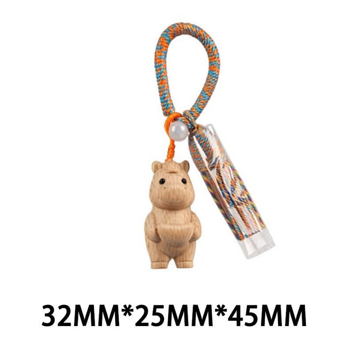 Buddha Stones Hand-Carved Light Wood Lucky Cat Tassel Grounding Keychains - Blue Horse - image 35