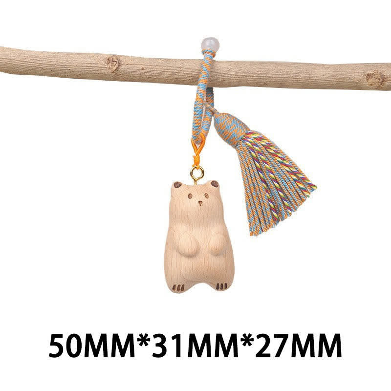 Buddha Stones Hand-Carved Light Wood Lucky Cat Tassel Grounding Keychains - Blue Teddy Bear - image 30
