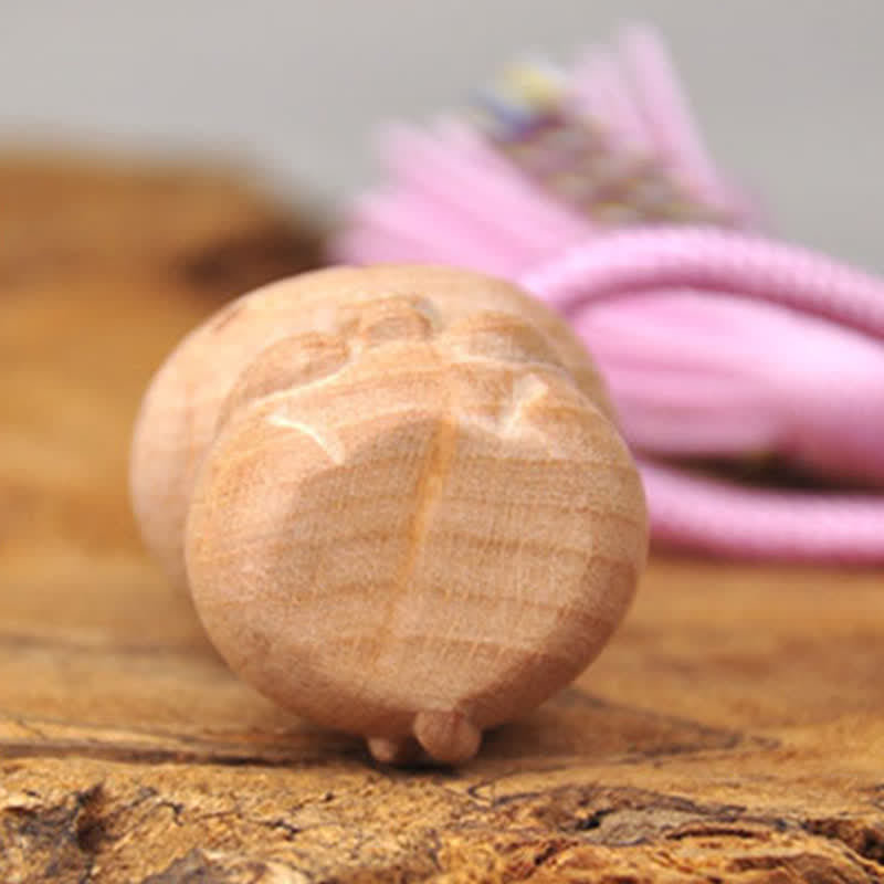 Buddha Stones Hand-Carved Light Wood Lucky Cat Tassel Grounding Keychains - image 14