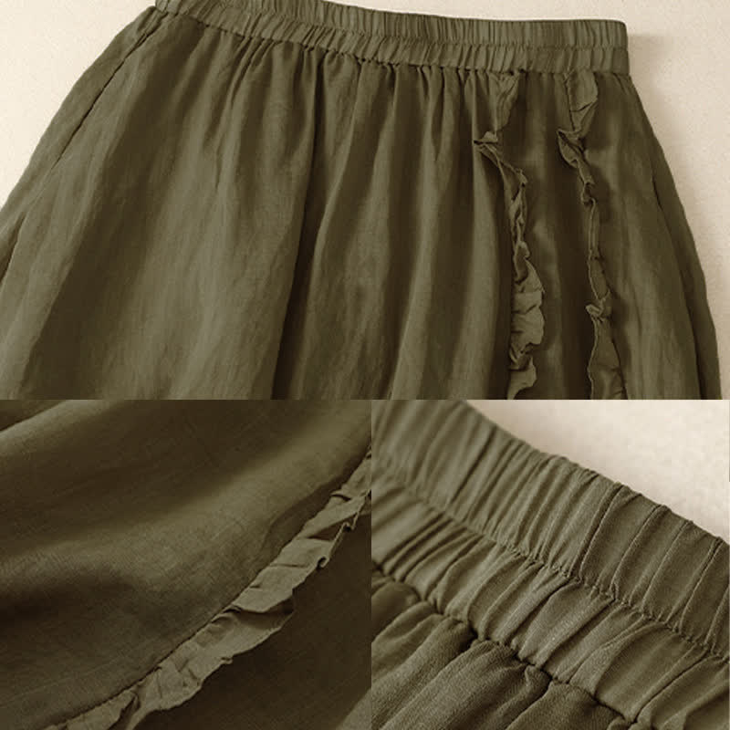 Buddha Stones Summer Plain Ruffle Design Women's Skirt - image 3