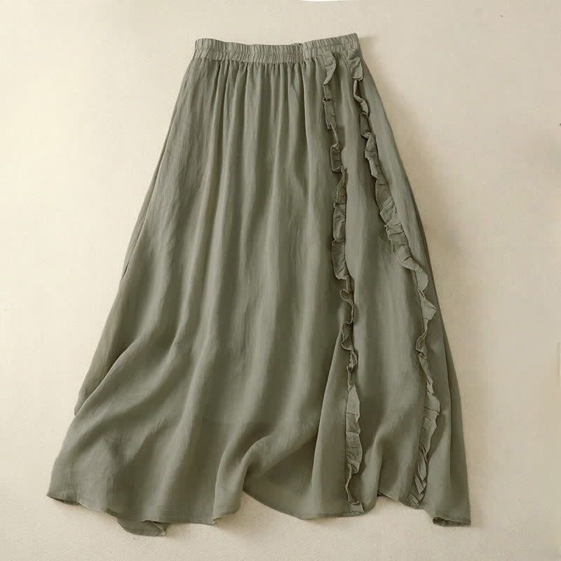 Buddha Stones Summer Plain Ruffle Design Women's Skirt - DarkSeaGreen - US8-10，UK/AU12-14，EU40-42 (2XL) - image 4