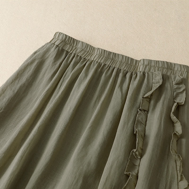 Buddha Stones Summer Plain Ruffle Design Women's Skirt - image 7