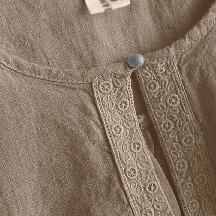 Buddha Stones Casual Plain Women's Hollow Crew Neck Design Three Quarter Sleeve Shirt - image 3