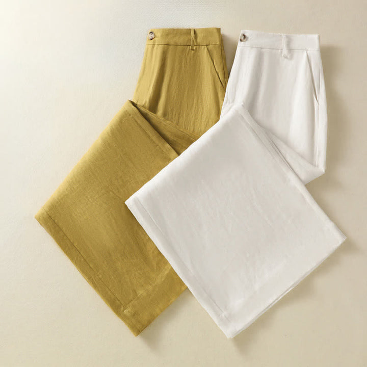 Buddha Stones Summer Casual Minimalist Button-Up Zipper Solid Ankle Pants Women's Wide Leg Pants With Pockets - image 15