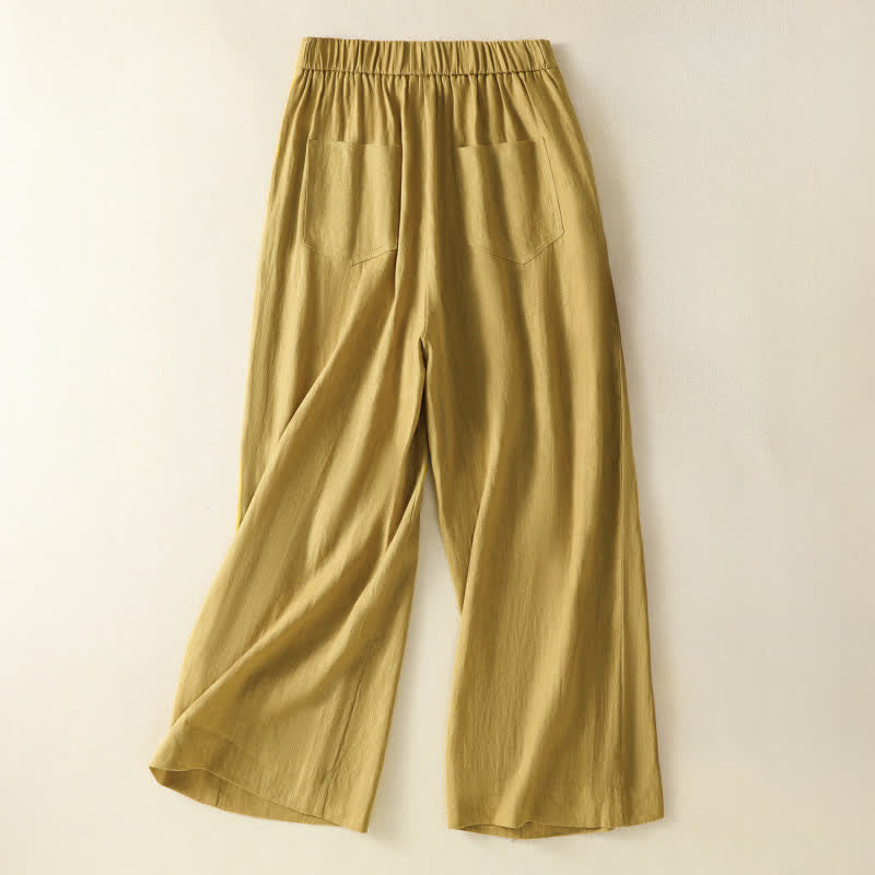 Buddha Stones Summer Casual Minimalist Button-Up Zipper Solid Ankle Pants Women's Wide Leg Pants With Pockets - image 1