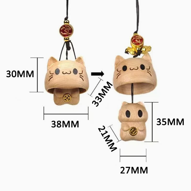 Buddha Stones Carved Natural Peach Wood Cute Cat Balance Keychains - image 3