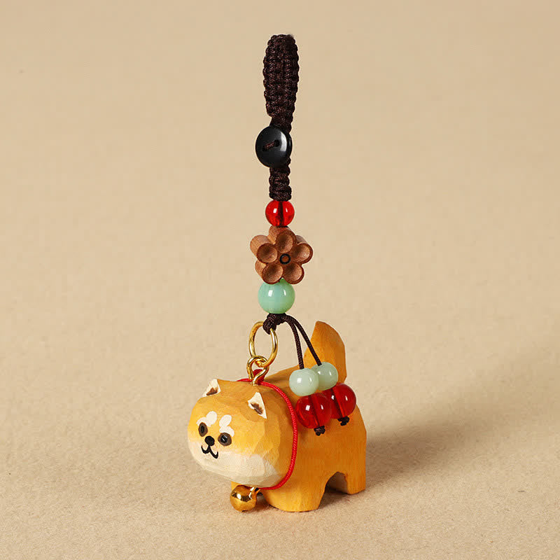 Buddha Stones Carved Wood Dog Om Mani Padme Hum Peace Keychains - Shiba Inu - image 1
