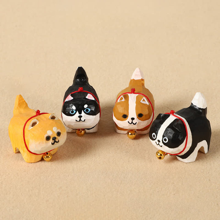 Buddha Stones Hand Carved Natural Wood Cute Dog Keychain Cute Animal Decor - image 0