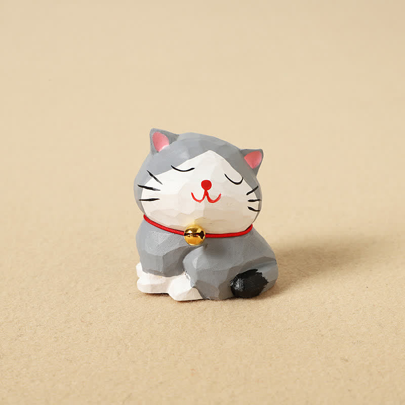 Buddha Stones Hand Carved Natural Wood Balance Cat Keychain Cute Animal Decor - Gray - image 4