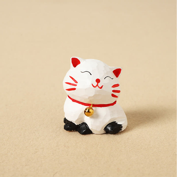 Buddha Stones Hand Carved Natural Wood Balance Cat Keychain Cute Animal Decor - White - image 2