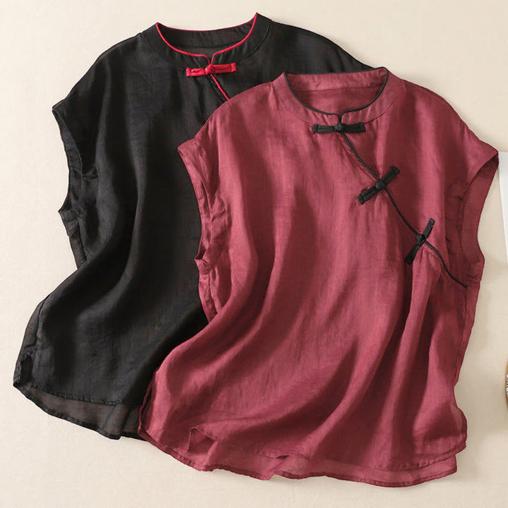 Buddha Stones Summer Tang Style Casual Frog Button Solid Tank Top Women's Sleeveless Shirts - image 17