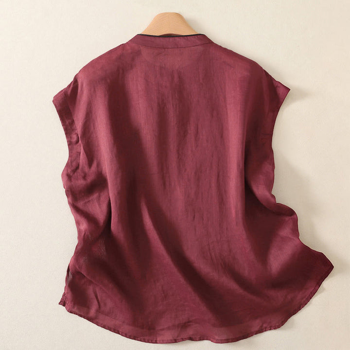 Buddha Stones Summer Tang Style Casual Frog Button Solid Tank Top Women's Sleeveless Shirts - image 7