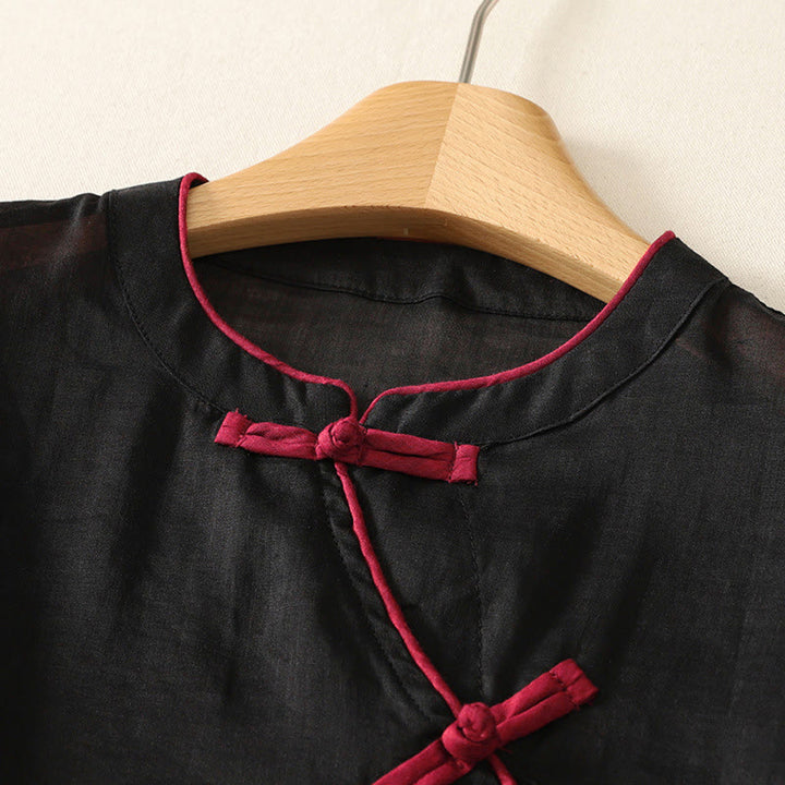 Buddha Stones Summer Tang Style Casual Frog Button Solid Tank Top Women's Sleeveless Shirts - image 2