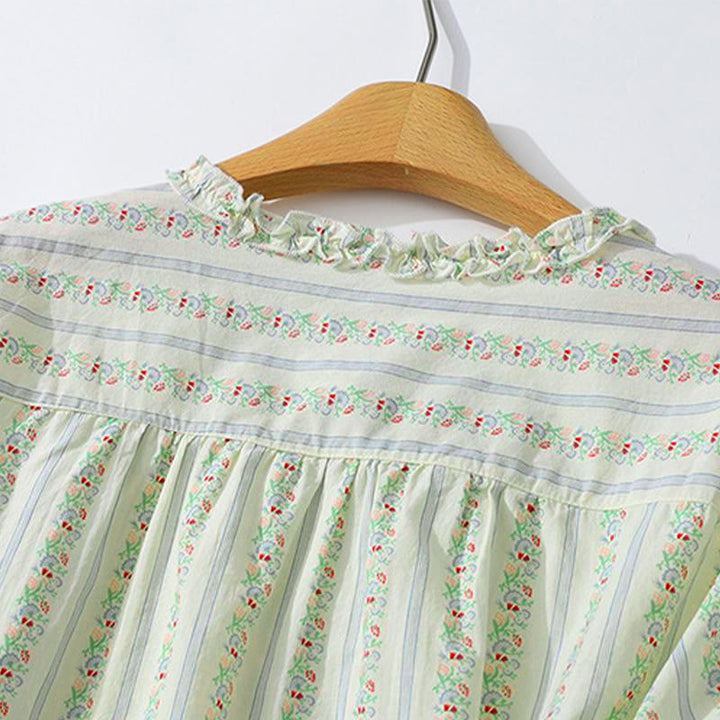 Buddha Stones Summer Casual Elegant Button-Up Floral Striped Crew Neck Women's Short Sleeve Shirts - image 22