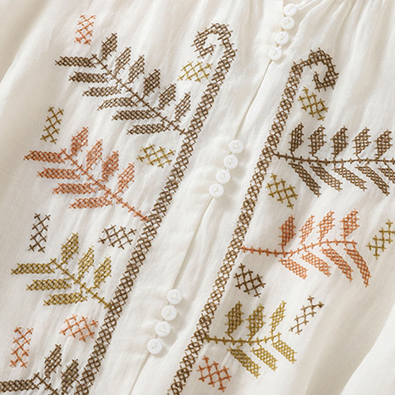 Buddha Stones Casual Artistic Embroidery Leaves Pattern Women's Three Quarter Sleeve Shirt - image 17