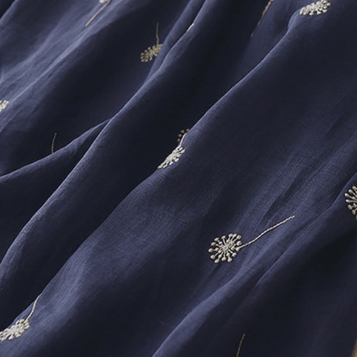 Buddha Stones MidnightBlue Printing Lace-Up Design Sleeveless Cotton Midi Dress With Pockets - image 8