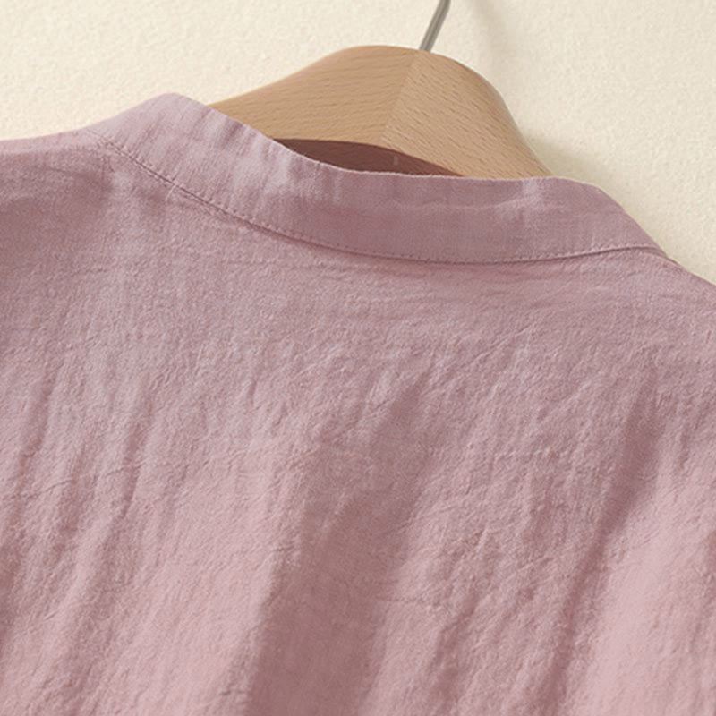 Buddha Stones Summer Plain Red Buttons Short Sleeve Women's Shirt - image 7
