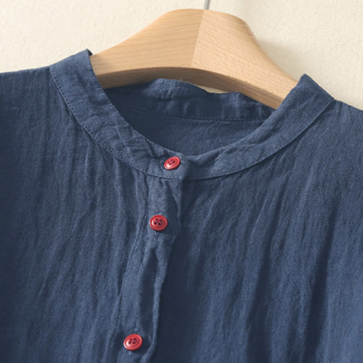 Buddha Stones Summer Plain Red Buttons Short Sleeve Women's Shirt - image 1