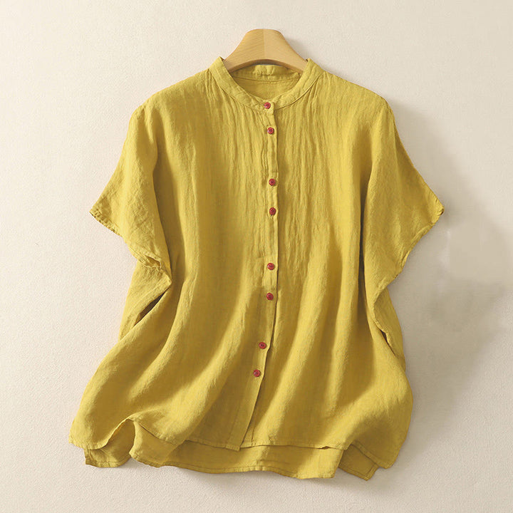 Buddha Stones Summer Plain Red Buttons Short Sleeve Women's Shirt - Goldenrod - US14，UK/AU18，EU46 (2XL) - image 14