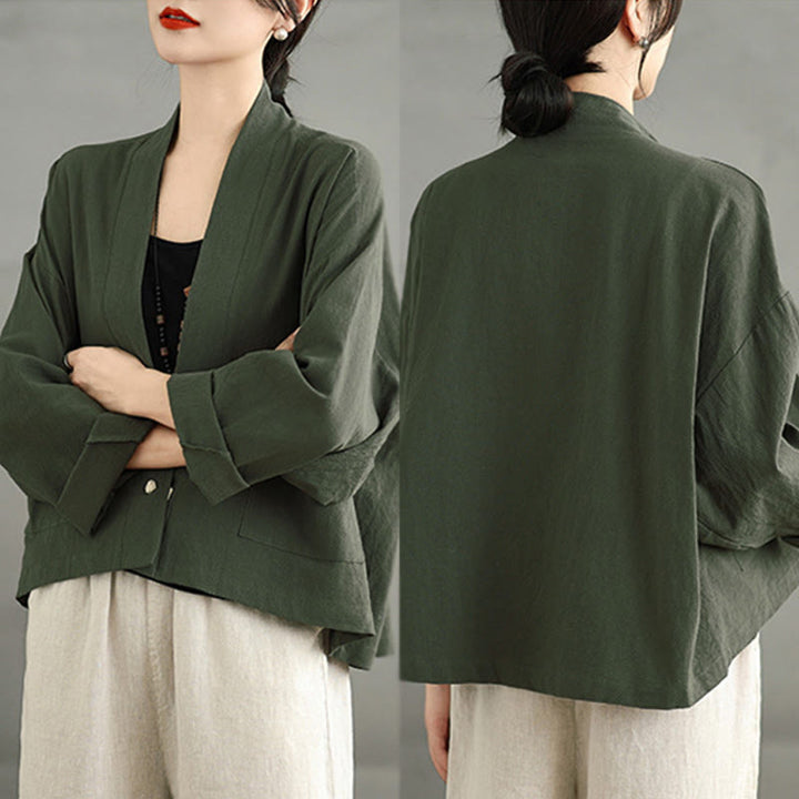 Buddha Stones Casual Vintage Plain Long Sleeve Open Front Jacket With Pockets - image 18