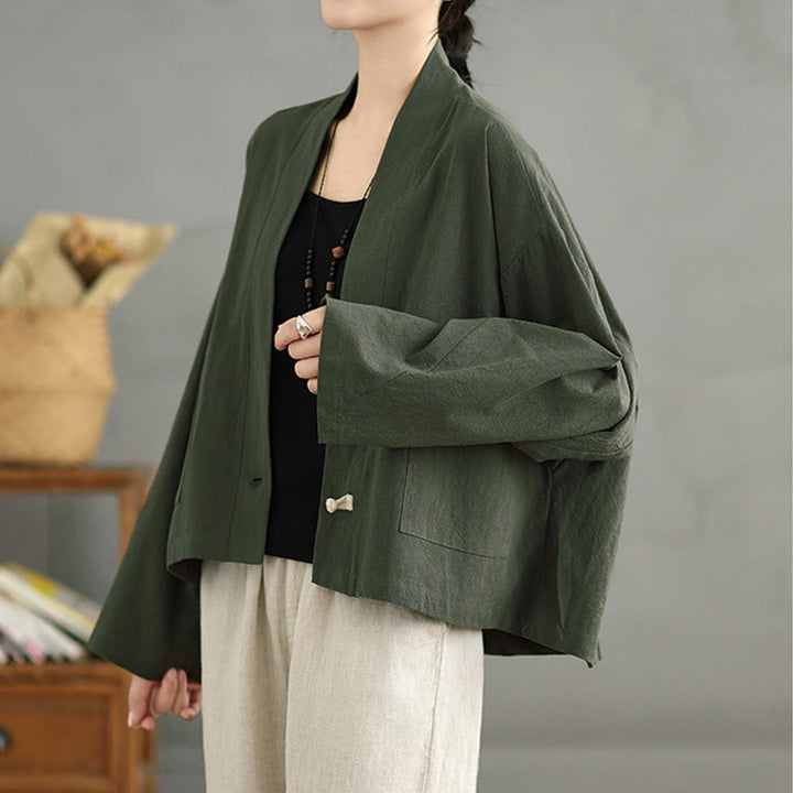 Buddha Stones Casual Vintage Plain Long Sleeve Open Front Cropped Jacket With Pockets - image 17