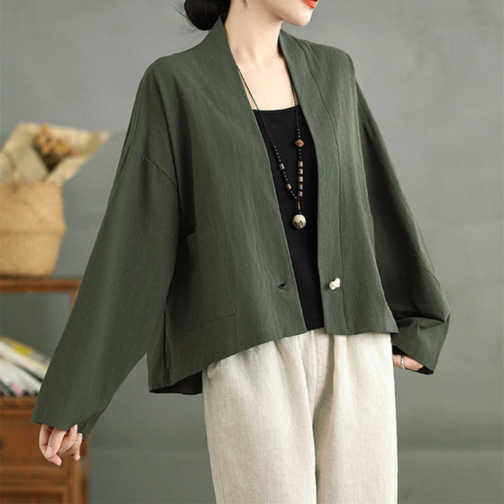 Buddha Stones Casual Vintage Plain Long Sleeve Open Front Jacket With Pockets - image 16