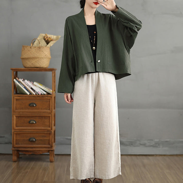 Buddha Stones Casual Vintage Plain Long Sleeve Open Front Jacket With Pockets - image 19
