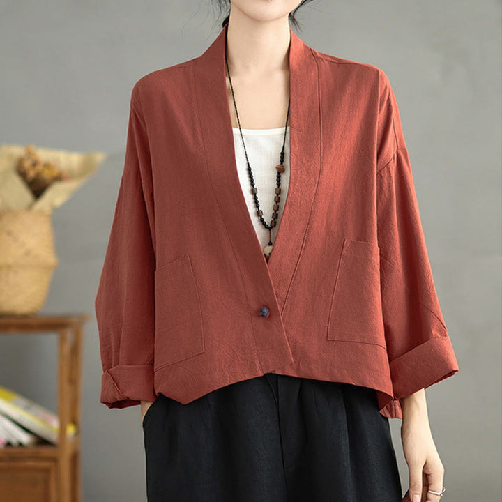 Buddha Stones Casual Vintage Plain Long Sleeve Open Front Jacket With Pockets - image 9
