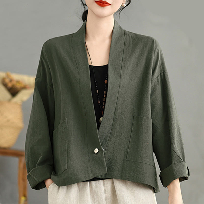 Buddha Stones Casual Vintage Plain Long Sleeve Open Front Jacket With Pockets - image 15