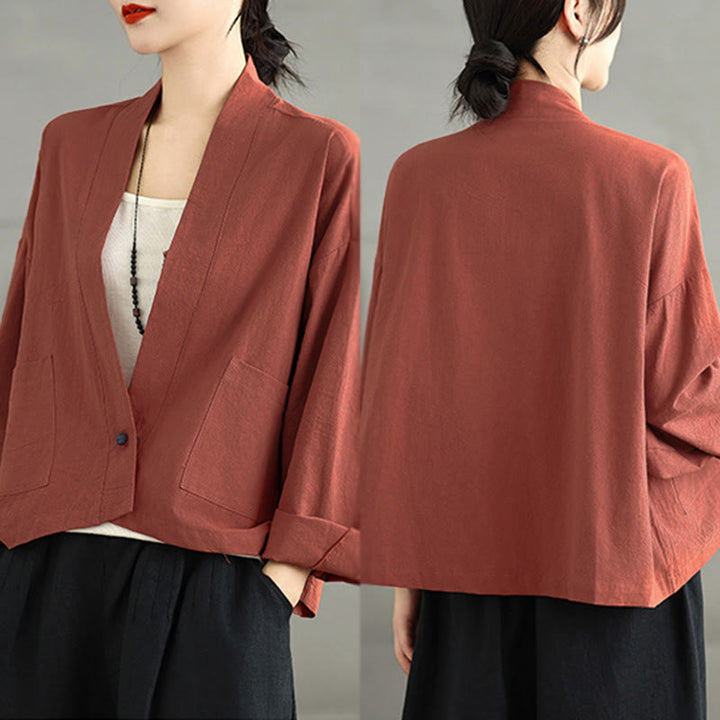 Buddha Stones Casual Vintage Plain Long Sleeve Open Front Jacket With Pockets - image 11