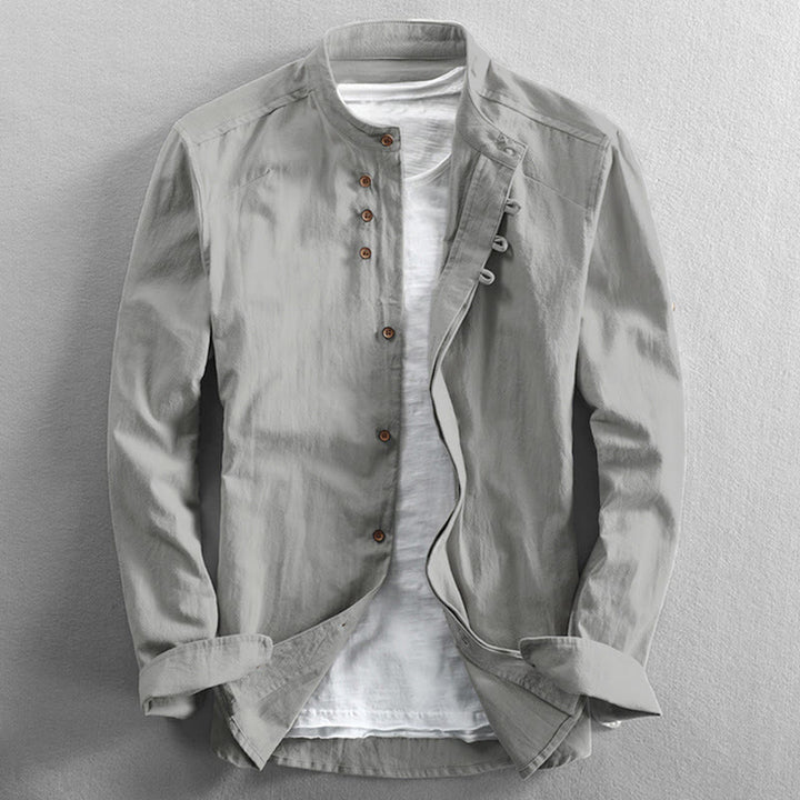Buddha Stones Men's Slim Fit Design Stand Collar Crew Neck Long Sleeve Cotton Linen Shirt - WhiteSmoke - US/UK/AU48，EU58 (7XL) - image 12