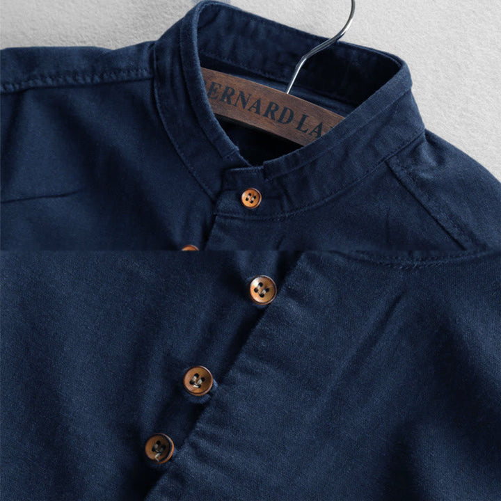 Buddha Stones Men's Slim Fit Design Stand Collar Crew Neck Long Sleeve Cotton Linen Shirt - image 2