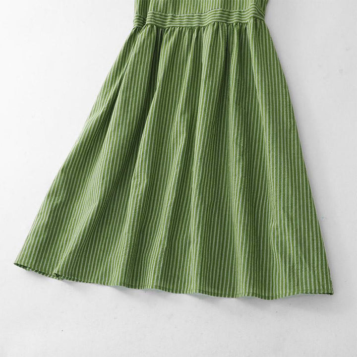 Buddha Stones Summer Casual Elegant Green Striped Crew Neck Women's Summer Sleeveless Dress - image 7
