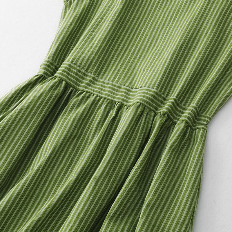 Buddha Stones Summer Casual Elegant Green Striped Crew Neck Women's Summer Sleeveless Dress - image 6