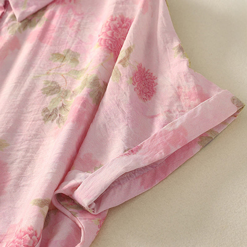 Buddha Stones Summer Boho Button-Up Floral Women's Short Sleeve Shirts - image 14