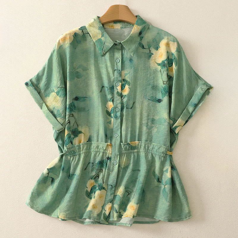 Buddha Stones Summer Boho Button-Up Floral Women's Short Sleeve Shirts - DarkSeaGreen - US8-10, UK/AU12-14, EU40-42 (2XL) - image 5