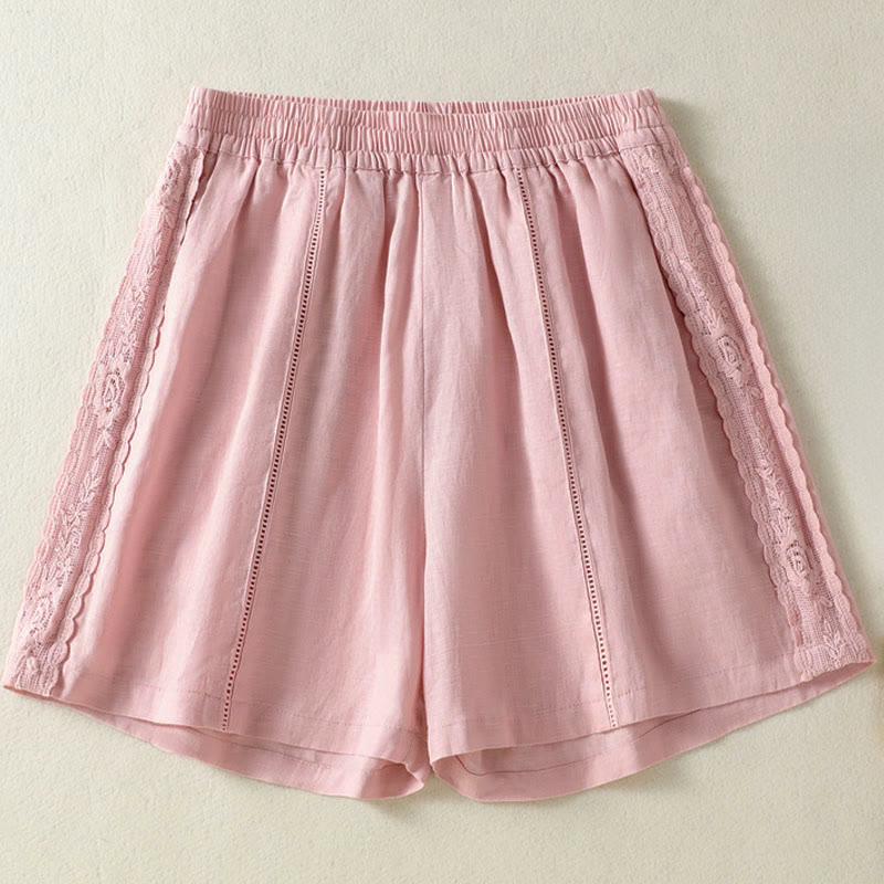 Buddha Stones Summer Casual Boho Solid Decorative Side Lace Women's Shorts With Pockets - image 16