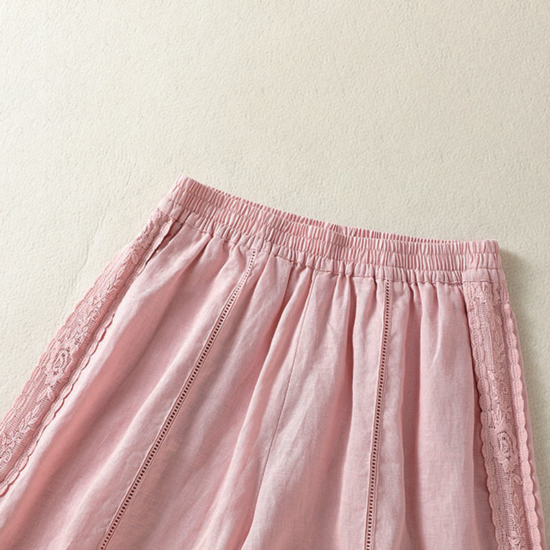 Buddha Stones Summer Casual Boho Solid Decorative Side Lace Women's Shorts With Pockets - image 17
