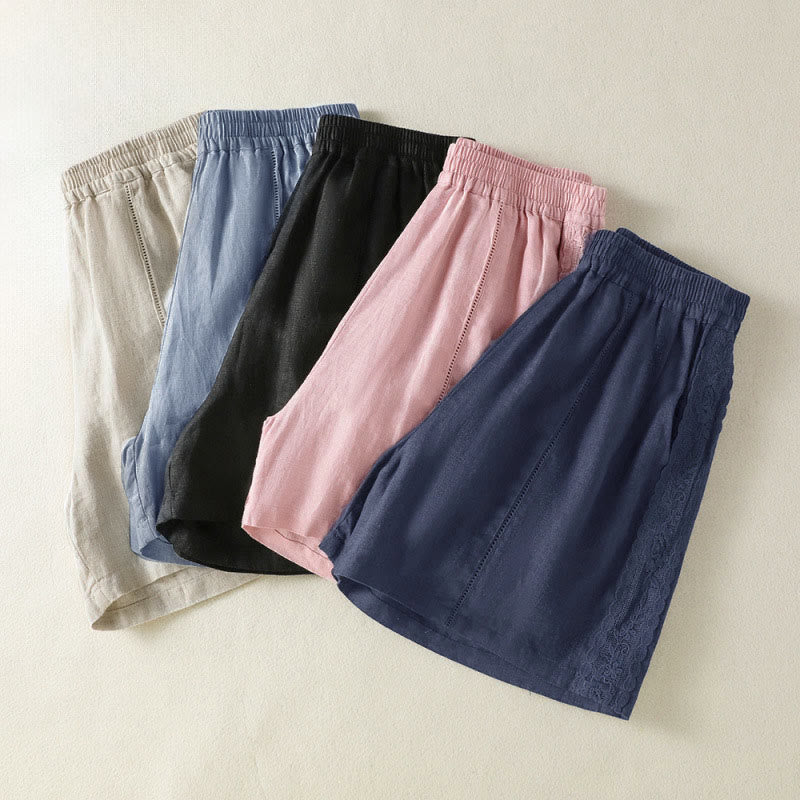 Buddha Stones Summer Casual Boho Solid Decorative Side Lace Women's Shorts With Pockets - image 26