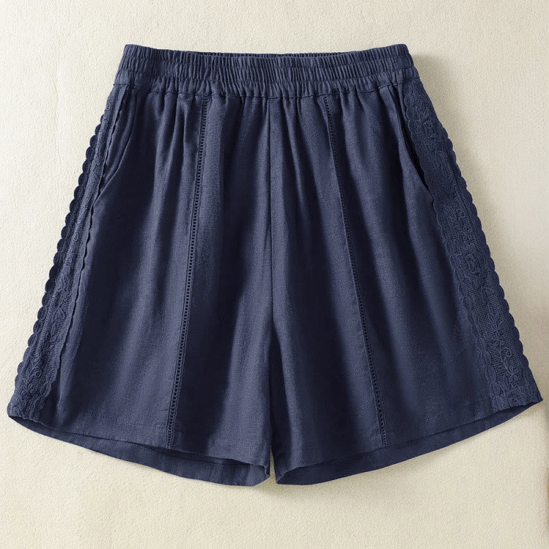 Buddha Stones Summer Casual Boho Solid Decorative Side Lace Women's Shorts With Pockets - MidnightBlue - US8-10, UK/AU12-14, EU40-42 (2XL) - image 10